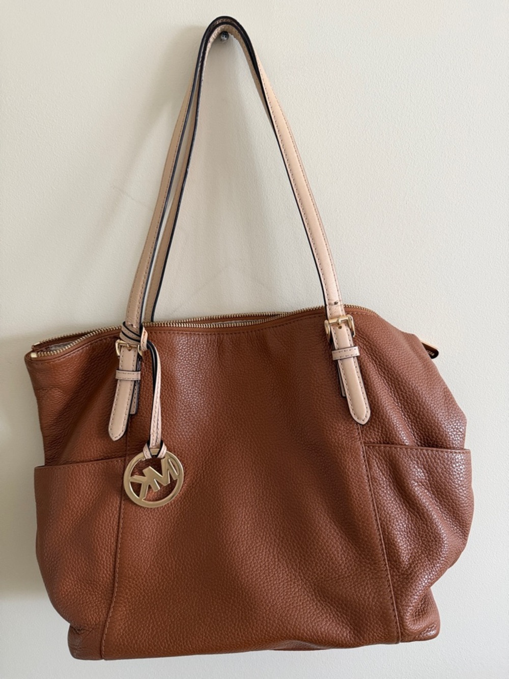 Michael Kors Chestnut Leather Tote with Light Beige Straps